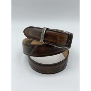 Dino Bigioni Men's Size 42 Brown Distressed Leather Belt Removable Buckle Italy